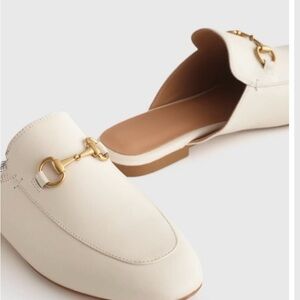 Cream Loafer Mules with Gold Horsebit Accent